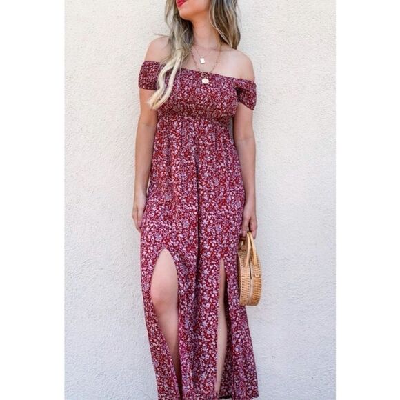 Floral Print Smocked Off Shoulder Maxi Dress NWT Size Medium - Picture 1 of 6